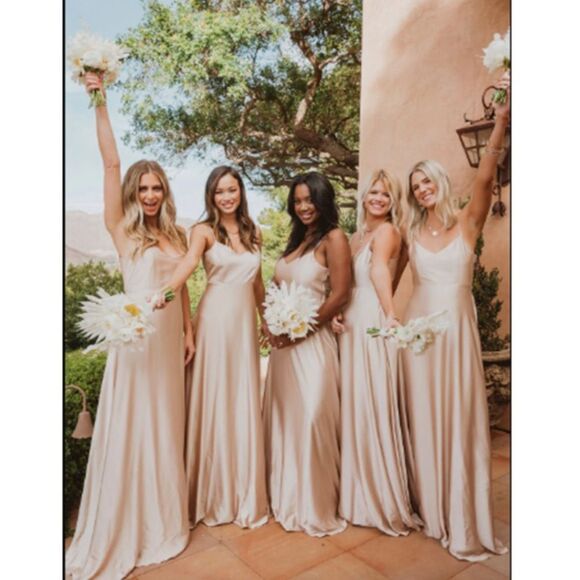 Show Me Your Mumu Champagne Luxè Satin Faith Maxi Dress M - Picture 4 of 16